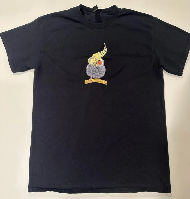 Embroidered Full-Body Parrot Portrait - Unique Gift for Bird Lovers