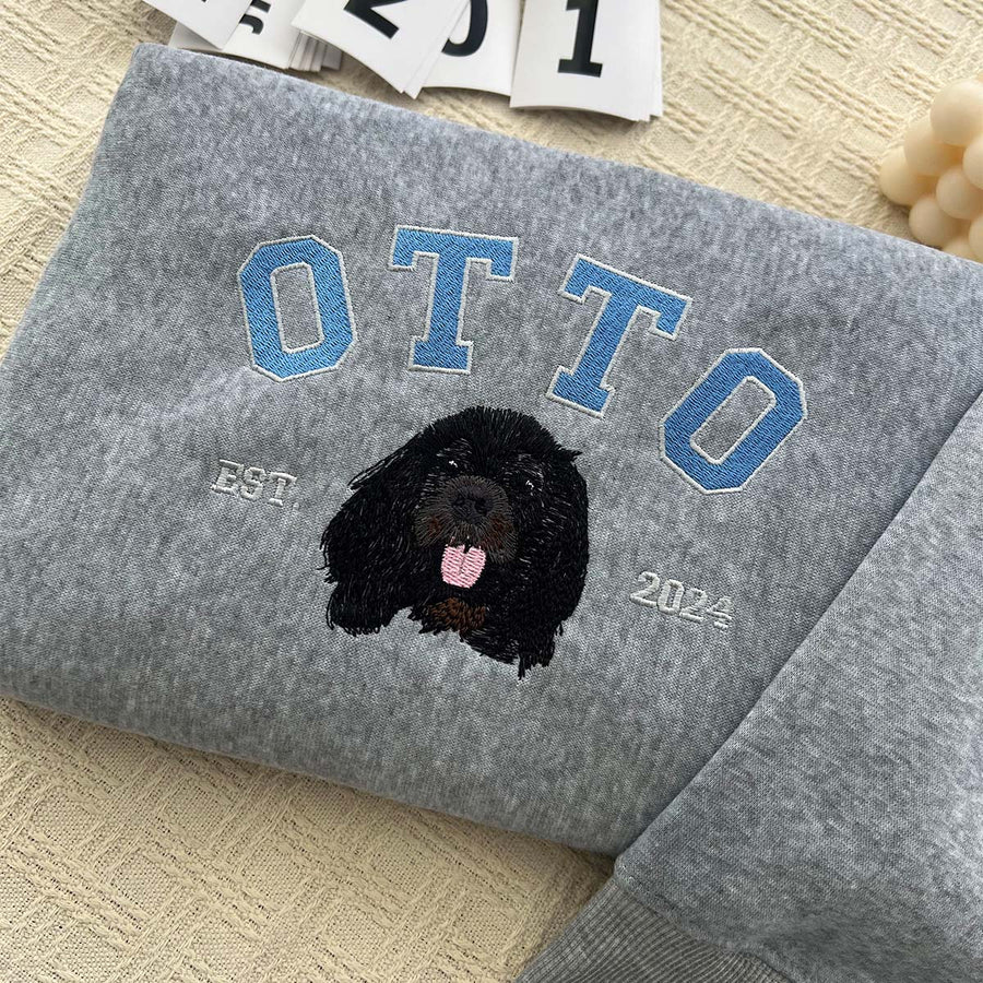 Custom Embroidered Pet Portrait Crewneck Sweatshirt, Unique Pet Gift