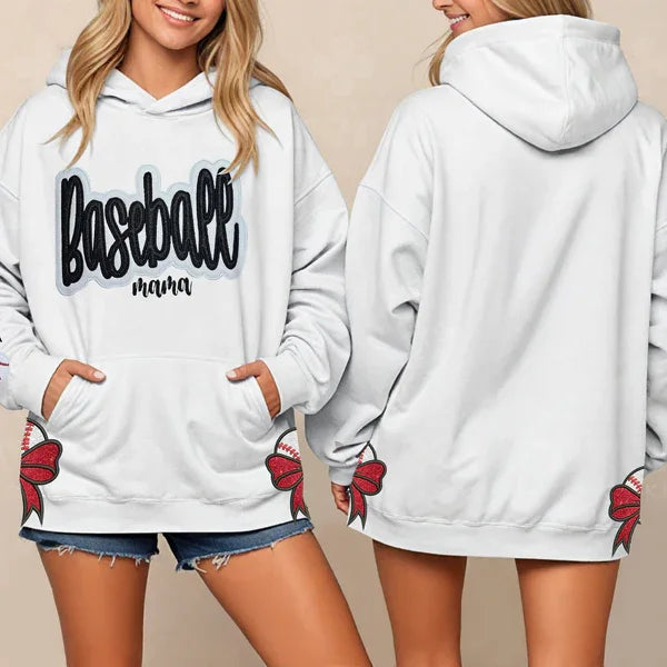 Custom Glitter Sports Hoodie with Bow Decoration 🎄 Holiday Gift for Mom