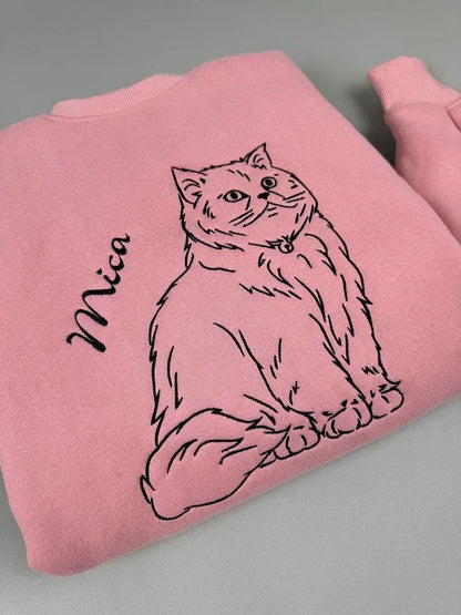 Custom embroidered hoodie, full-body pet sketches embroidered