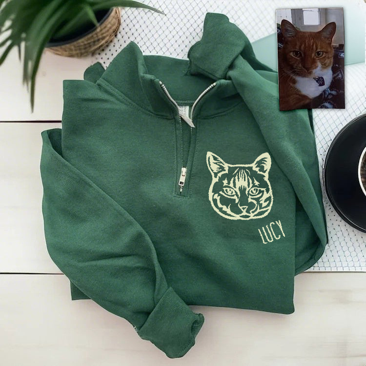 Custom Embroidered Pet Face Quarter Zip Sweatshirt
