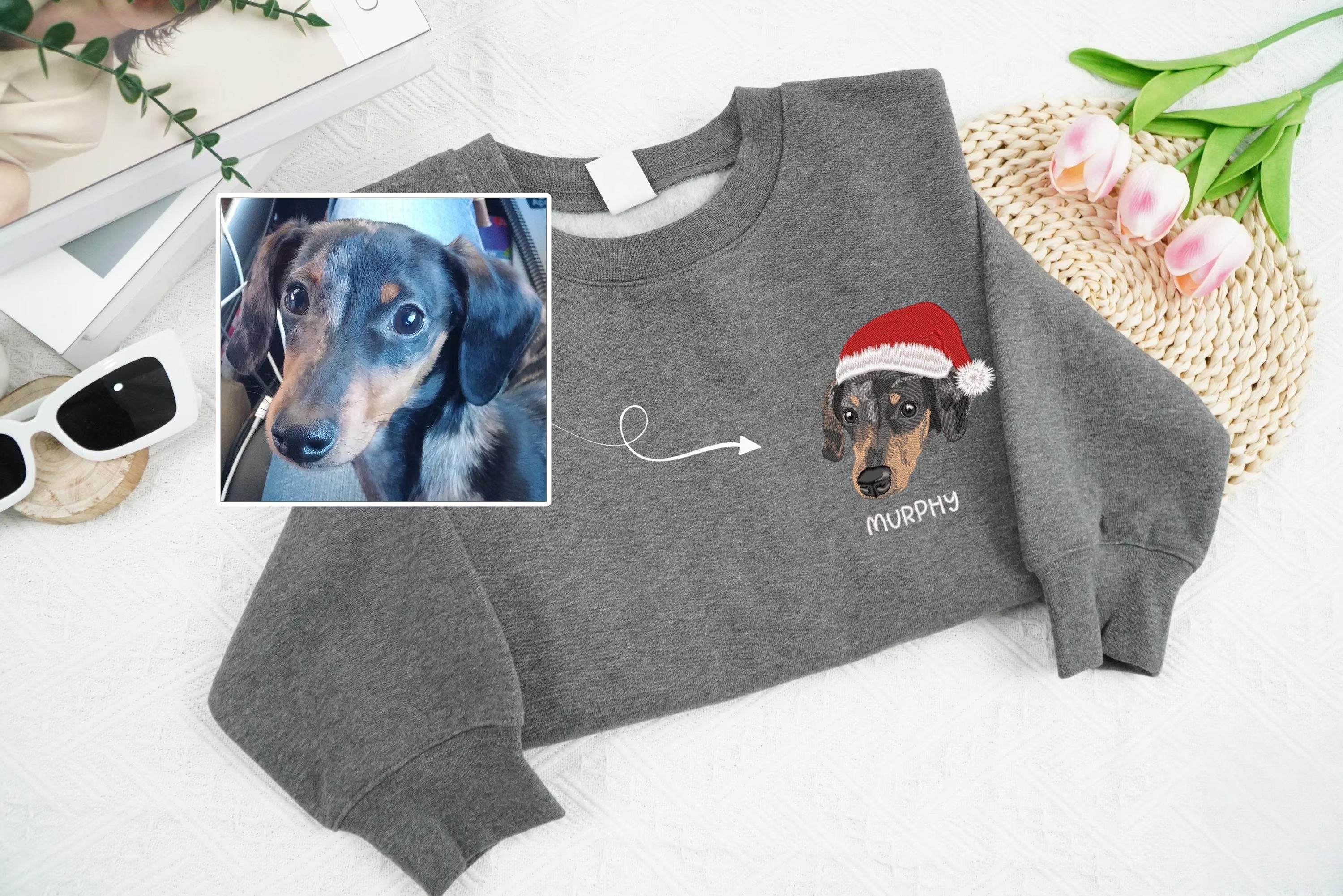 Custom Dog Portrait Christmas Sweatshirt, Personalized Pet Face Shirt,  Pet Lovers Gift