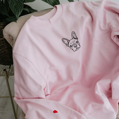 Custom embroidered hoodie with pet rabbit face sketch embroidery