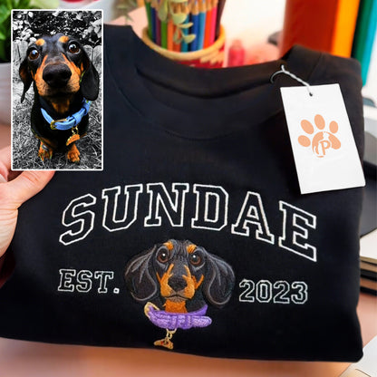 Custom Embroidered Sweatshirt with Dog Face Varsity from Photo, Gift for Pet Lovers