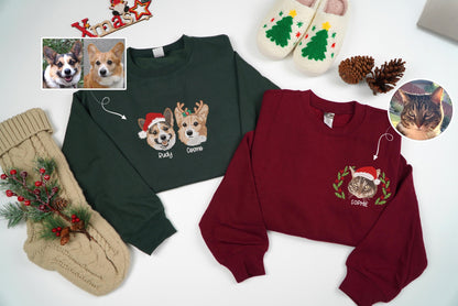 Custom Dog Portrait Christmas Sweatshirt, Personalized Pet Face Shirt,  Pet Lovers Gift