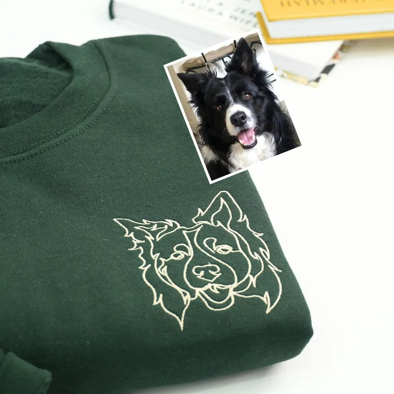 Personalized Pet Face Outline Embroidered T-shirt,Sweatshirt,Hoodie.