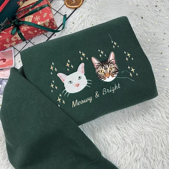 Custom Embroidered Pet Face Sweatshirt with Star Pattern