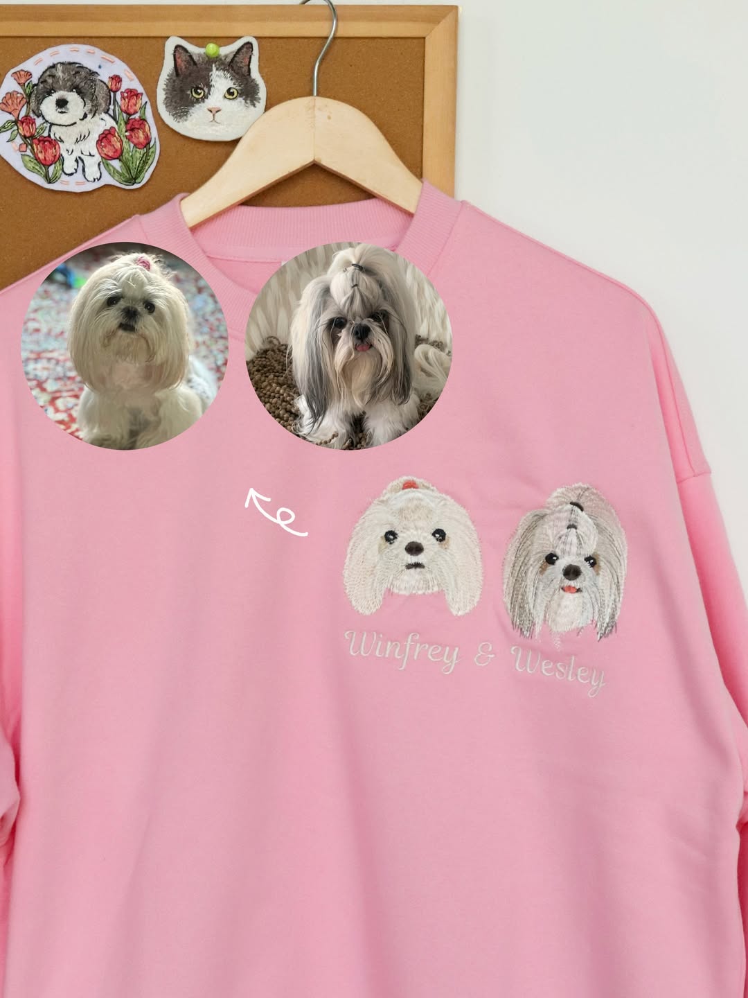 Custom Pet Embroidered T-shirt from Photo, Personalized Pet Face and Pet Name Sweatshirt or Shirt