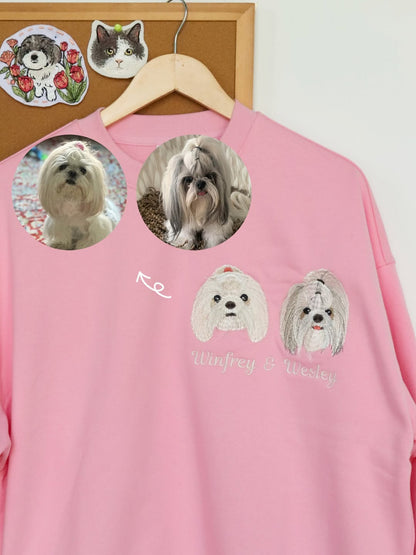 Custom Pet Embroidered T-shirt from Photo, Personalized Pet Face and Pet Name Sweatshirt or Shirt