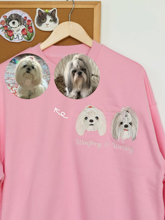 Custom Pet Embroidered T-shirt from Photo, Personalized Pet Face and Pet Name Sweatshirt or Shirt