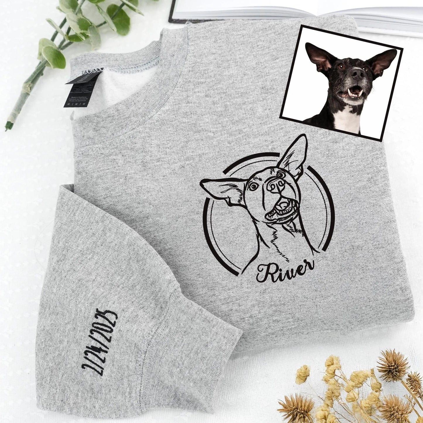 Custom Embroidered Hoodies with Pet Photo - Custom Dog Face Embroidered Sweatshirt from Photo - Personalized Cat Sweatshirt for Mom