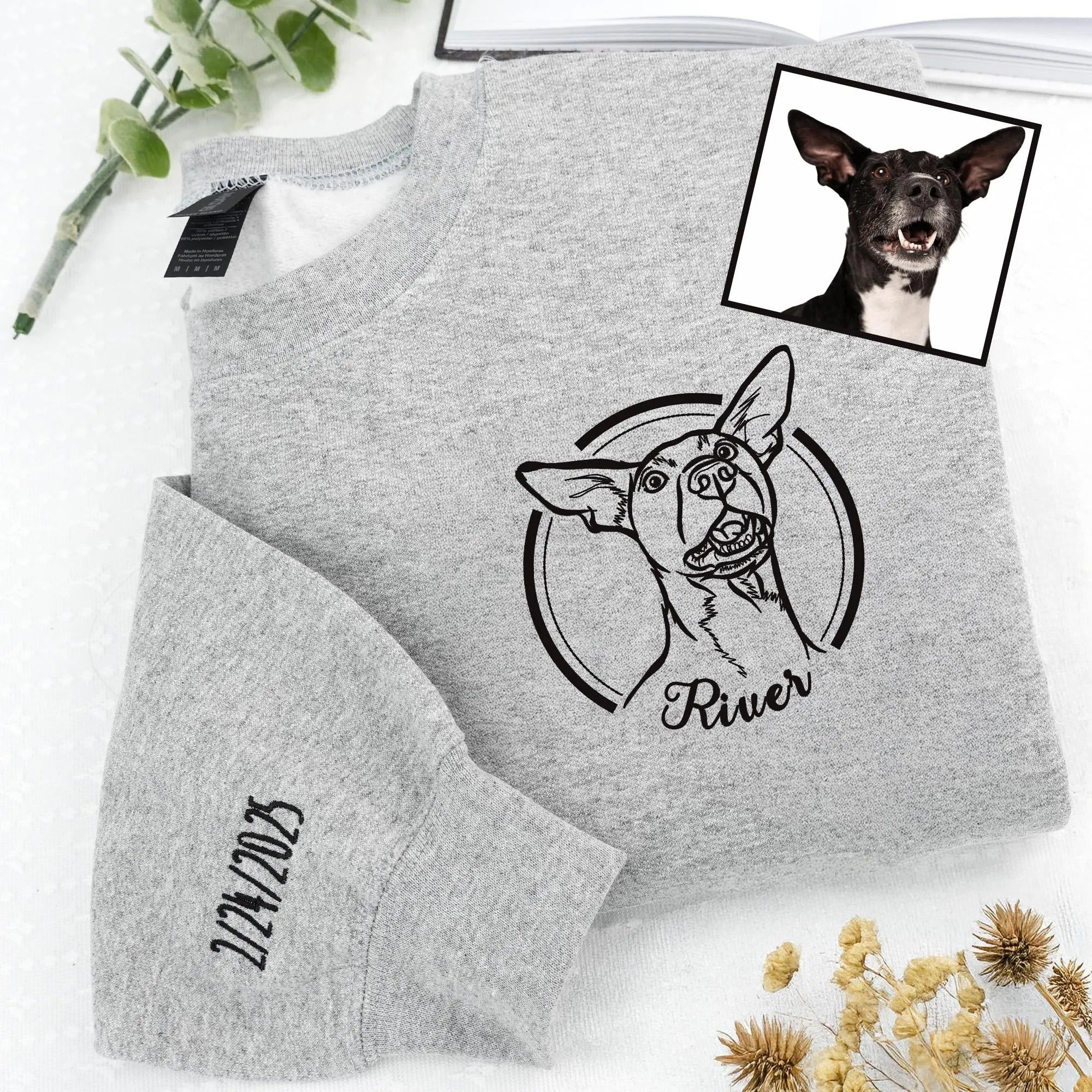 Custom Embroidered Hoodies with Pet Photo - Custom Dog Face Embroidered Sweatshirt from Photo - Personalized Cat Sweatshirt for Mom