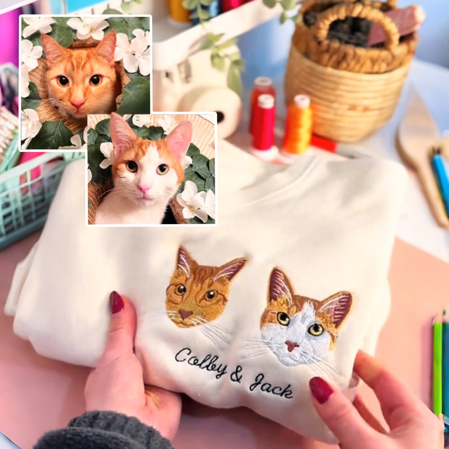 Personalized Pet Face and Pet Name Sweatshirt or T-Shirt.