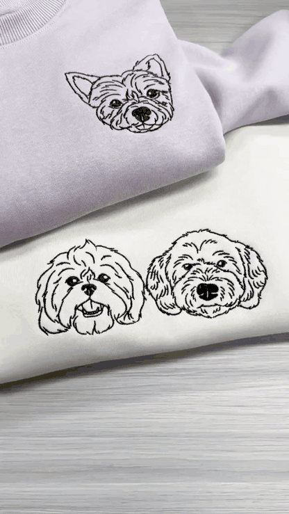 Custom Embroidered Dog Face Sweatshirt from Your Photo with Dog Names on Sleeve