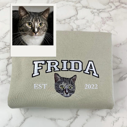 Personalized Pet Varsity Hoodies - Custom Cat Name Embroidery from Photo - Cat Mom Apparel
