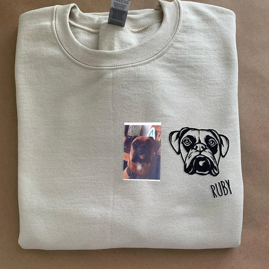 Custom Embroidered Pet Face Tee, Crewneck, Hoodie, Gifts for pet lovers