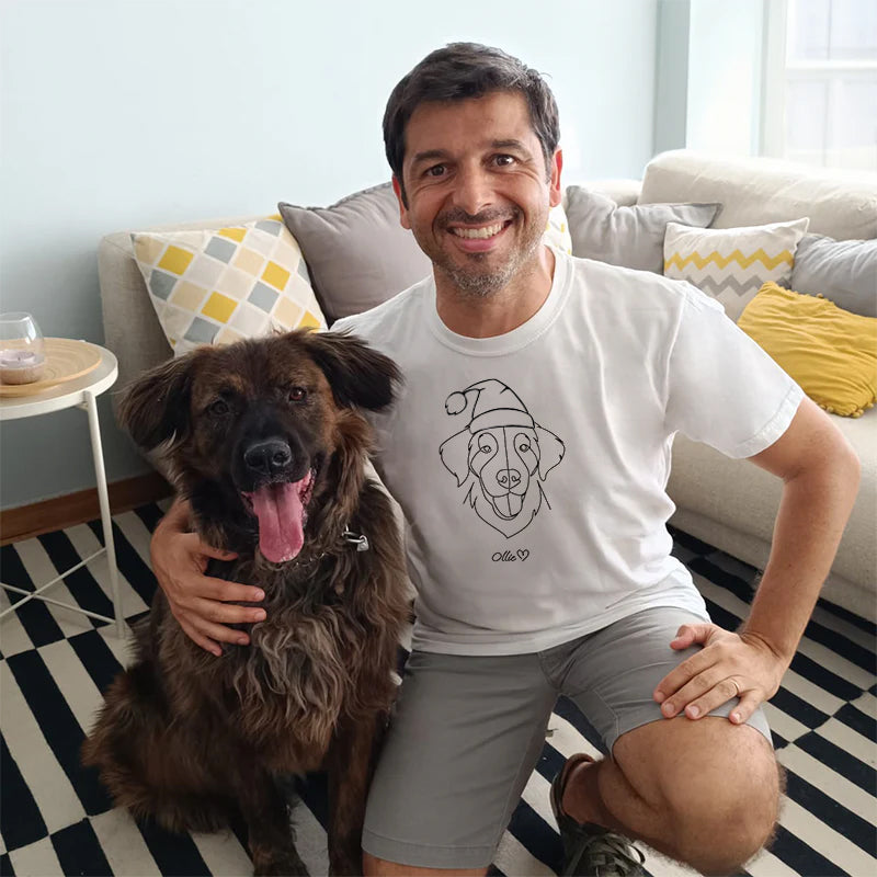 Custom Christmas Pet Face Sketch Embroidered Fleece Hoodie with Santa Hat