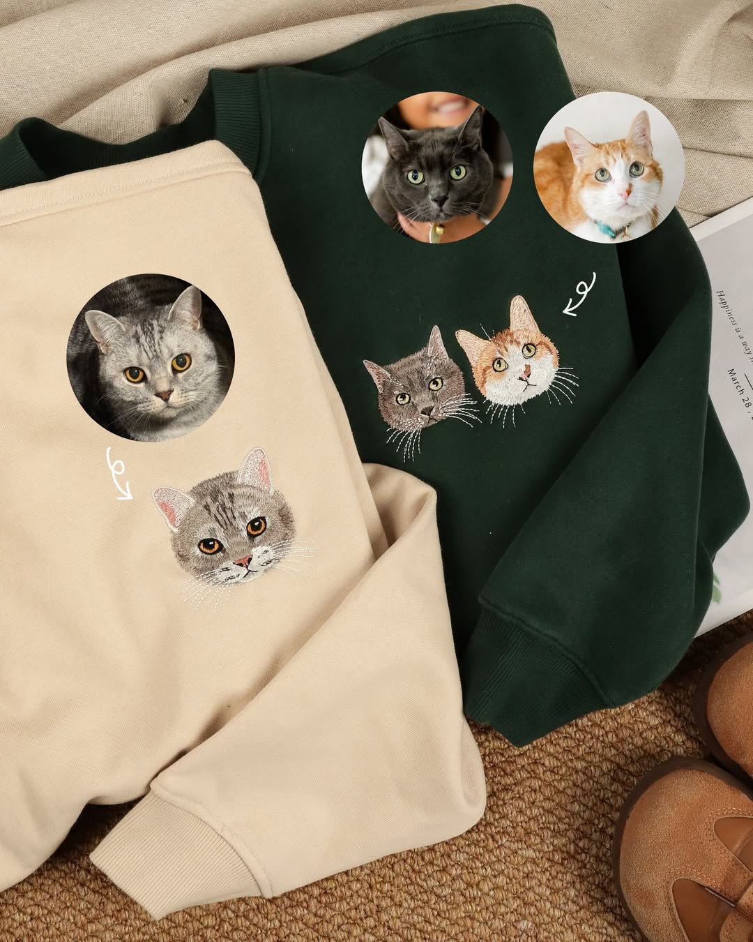 Custom Pet Embroidered Sweatshirt from Photo, Personalized Pet Face and Pet Name Sweatshirt or Shirt