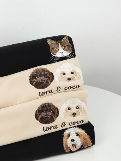 Custom Pet Embroidered T-shirt from Photo, Personalized Pet Face and Pet Name Sweatshirt or Shirt