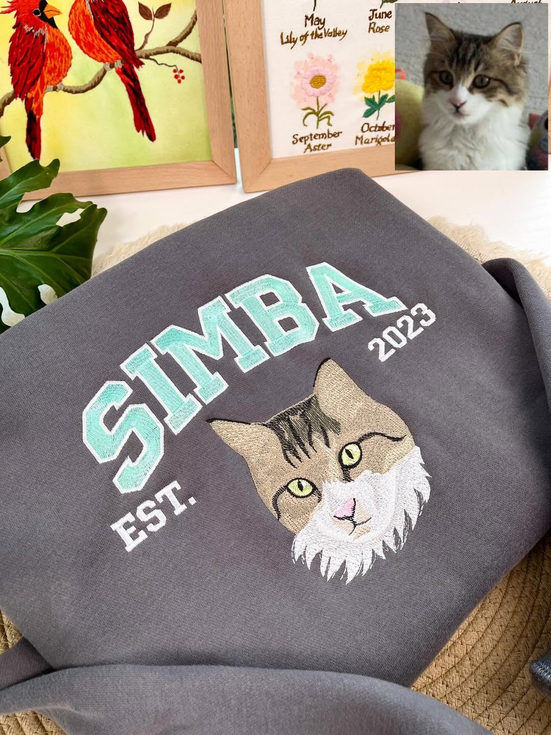 Custom Pet Portrait Embroidered Hoodie And Sweatshirt, Pet Lover Gift