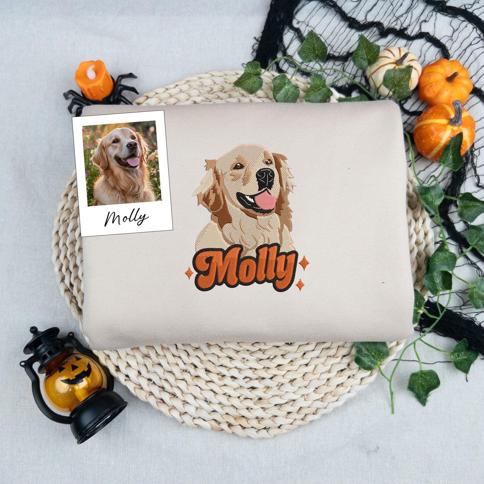 Custom Embroidered Pet Portrait Sweatshirt , Personalized Photo Hoodie for Dog & Cat Lovers