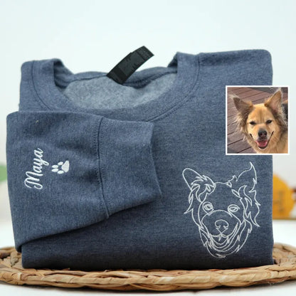 Personalized Pet Face Outline Embroidered T-shirt,Sweatshirt,Hoodie.