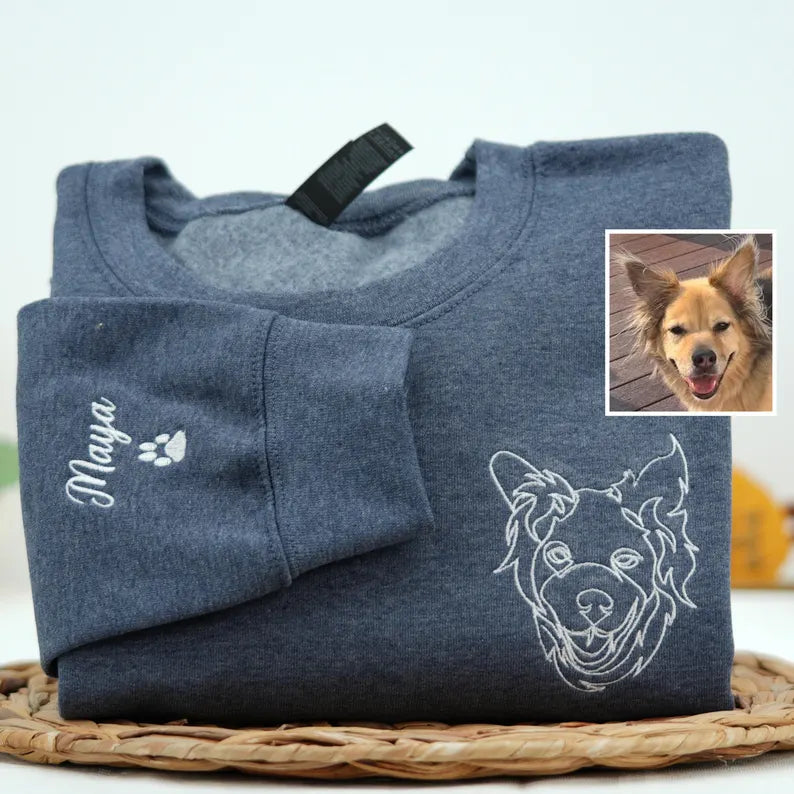 Personalized Pet Face Outline Embroidered T-shirt,Sweatshirt,Hoodie.