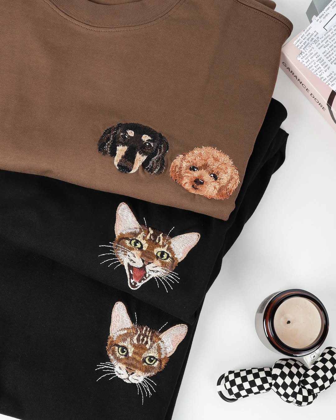 Custom Pet Embroidered Sweatshirt from Photo, Personalized Pet Face and Pet Name Sweatshirt or Shirt