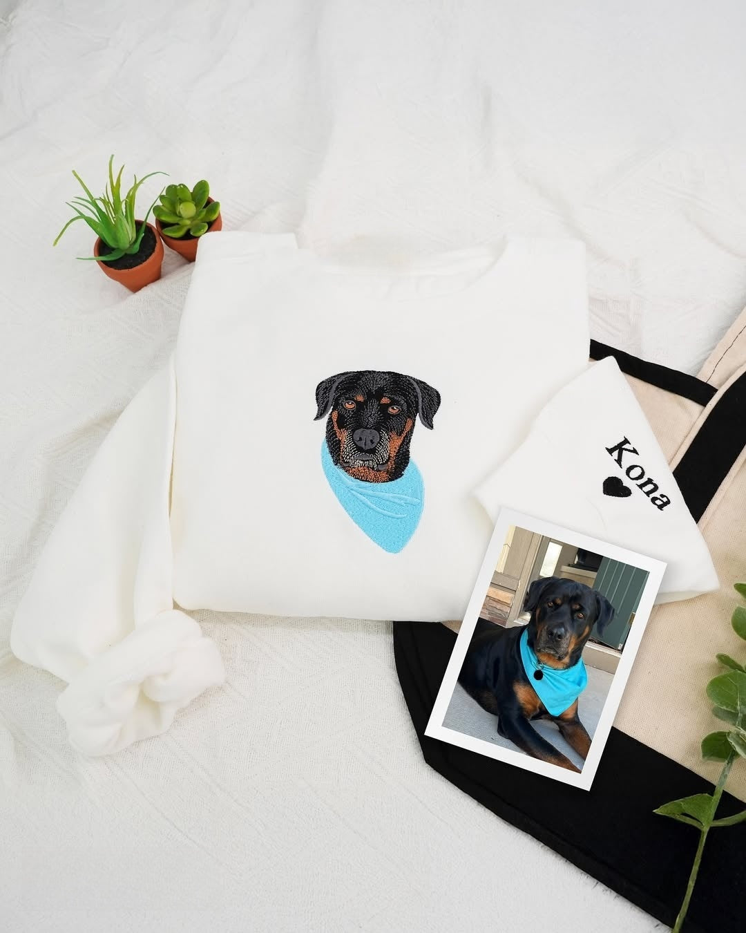 🐶🐱🐎 Full Color Pet Portrait Embroidered Sweatshirt – Custom Dog, Cat & Horse Face with Name/Date