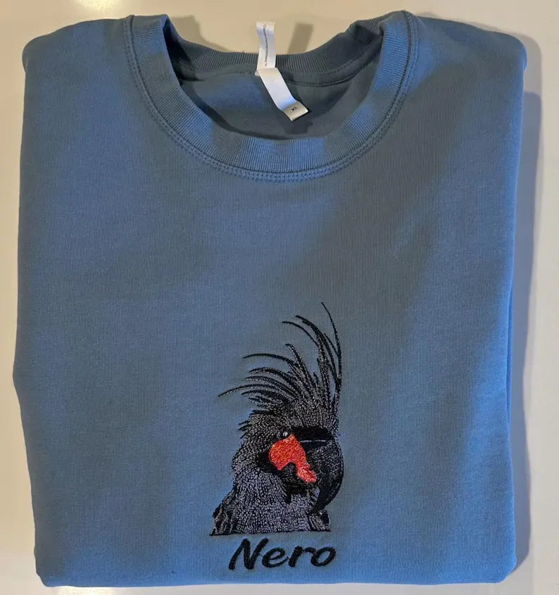 Embroidered Parrot Portrait with Intricate Face Details - Unique Gift for Bird Lovers