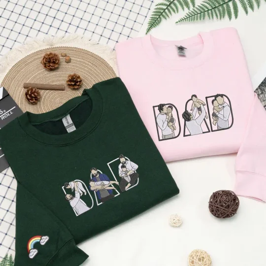 Custom Photo Portrait Embroidery Sweatshirt/Hoodie | Portrait From Photo | Memorial Shirt for Dad