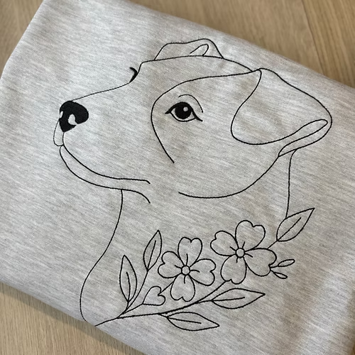 Pet Portrait Outline Embroidered Sweatshirt with Floral Details