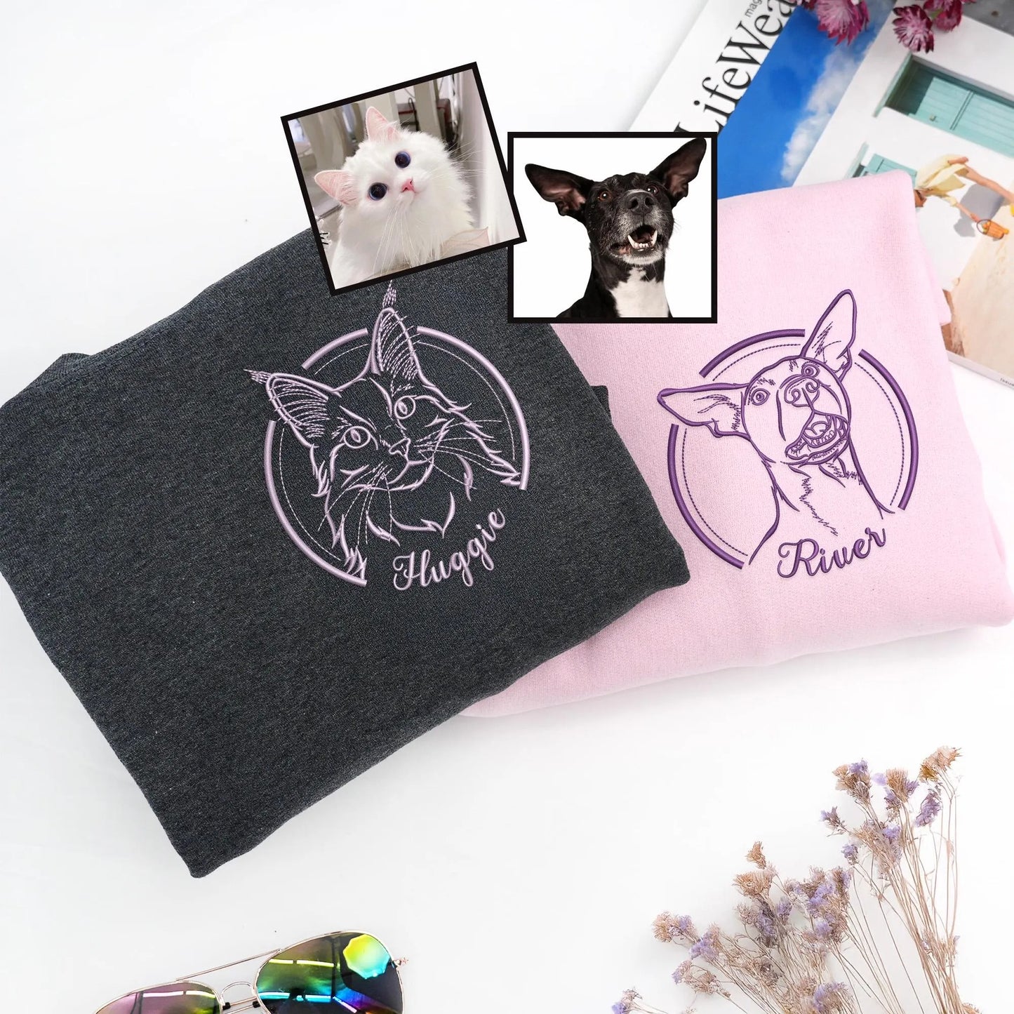 Custom Embroidered Hoodies with Pet Photo - Custom Dog Face Embroidered Sweatshirt from Photo - Personalized Cat Sweatshirt for Mom