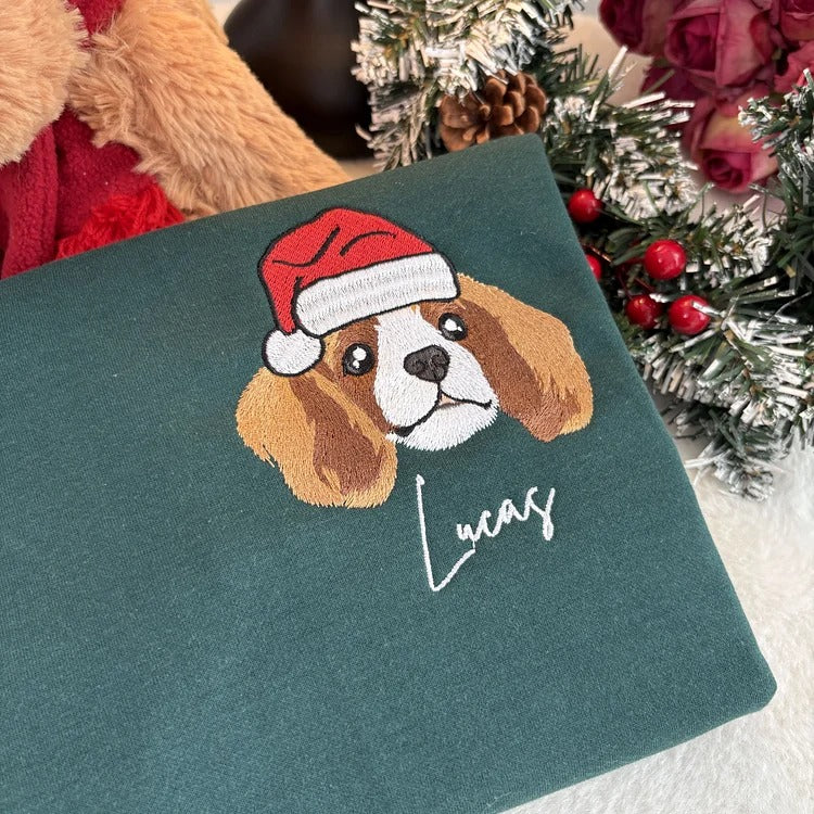 Custom Christmas Pet Sweatshirt Jumper – Dog or Cat Face Embroidered Sweatshirt