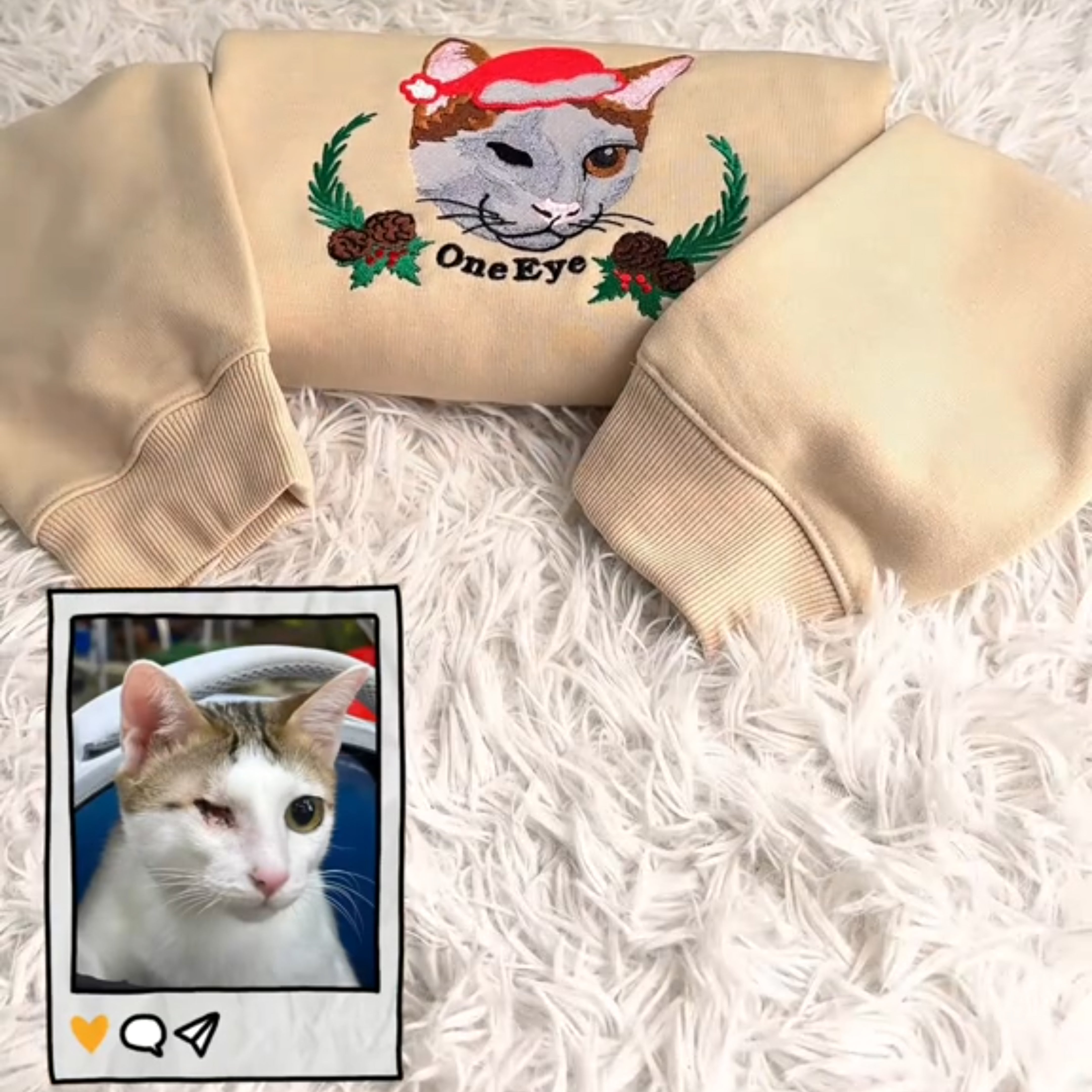 Custom Full-Color Pet Portrait Sweatshirt, Personalized Dog Embroidered Hoodie with Floral Design