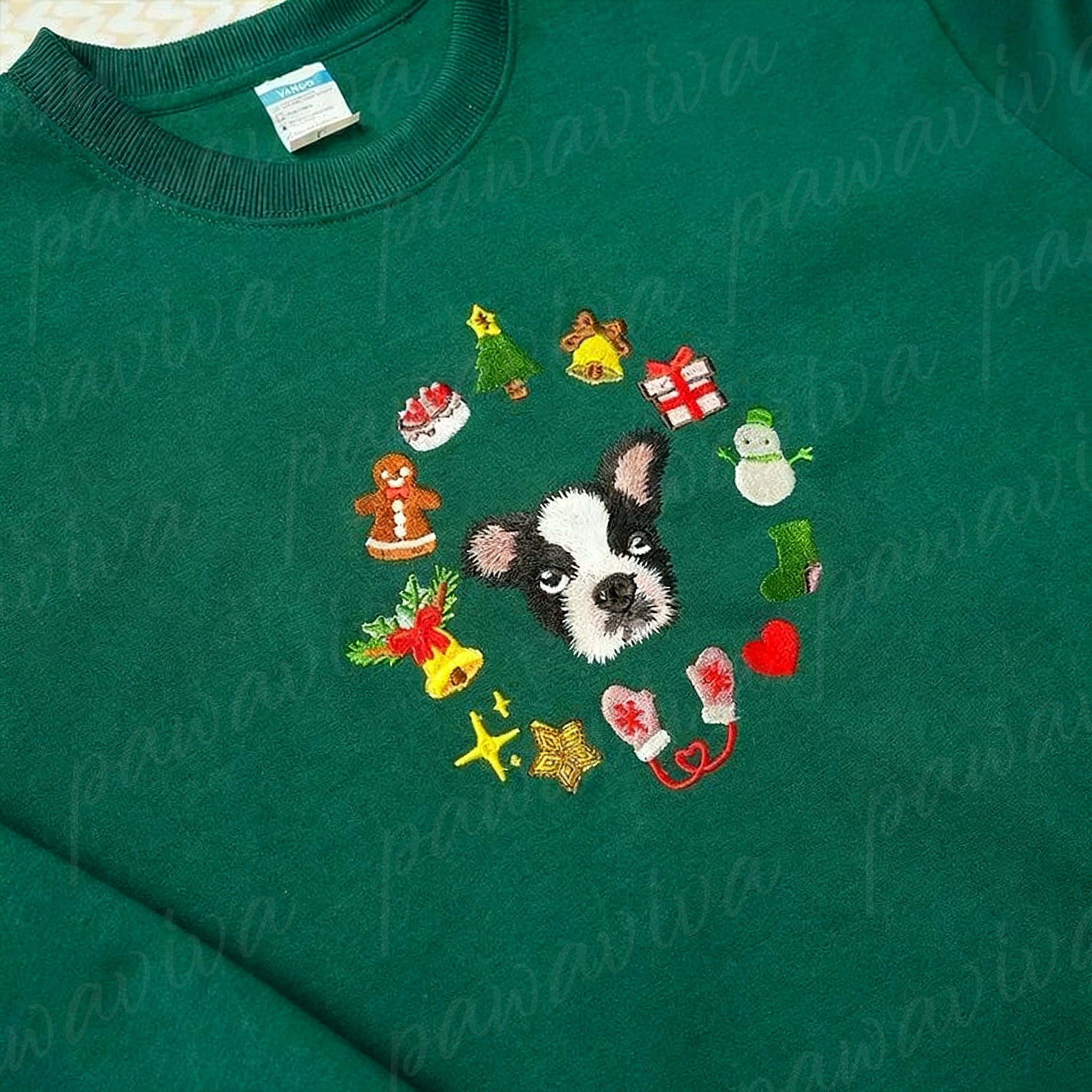 Custom Pet Portrait Christmas Sweatshirt with Festive Embroidered Elements