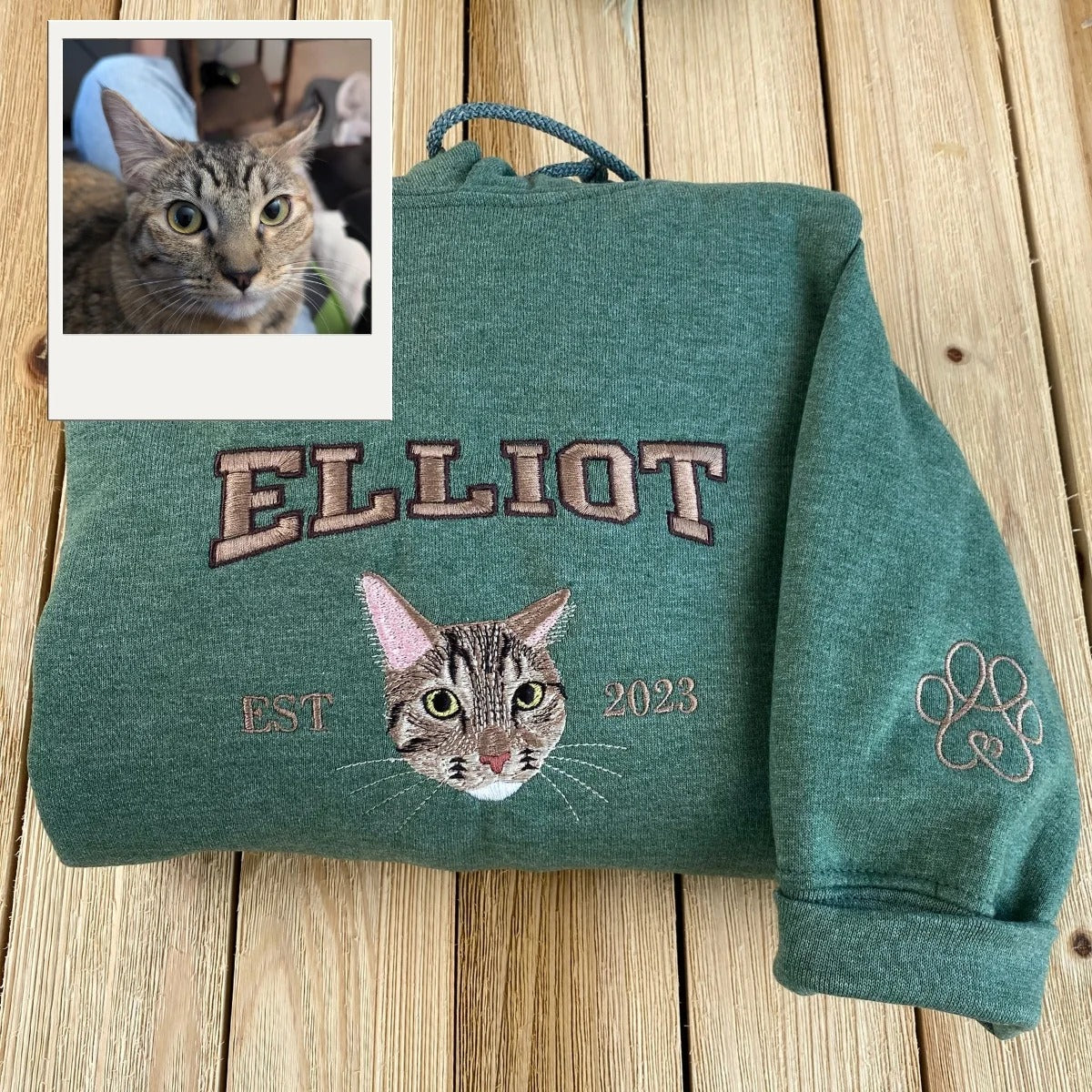 Personalized Pet Varsity Hoodies - Custom Cat Name Embroidery from Photo - Cat Mom Apparel
