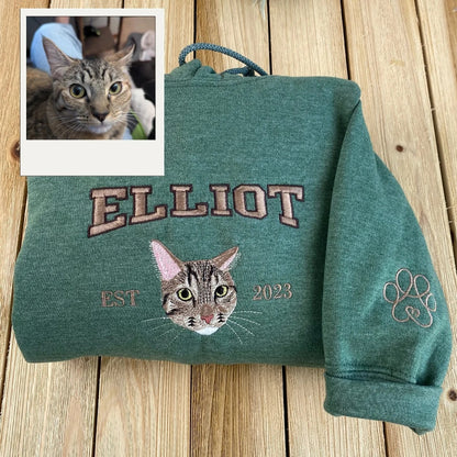 Personalized Pet Varsity Hoodies - Custom Cat Name Embroidery from Photo - Cat Mom Apparel