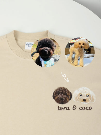 Custom Pet Embroidered T-shirt from Photo, Personalized Pet Face and Pet Name Sweatshirt or Shirt