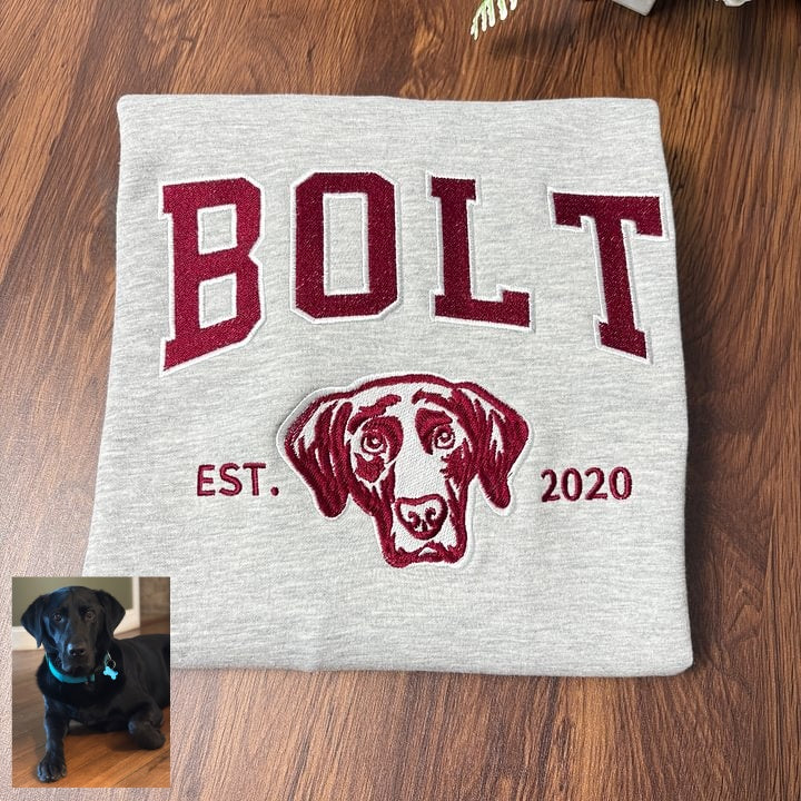 Personalized Embroidered Pet Sweatshirt with Portrait From Photo and Name, Gifts For Pet Owners