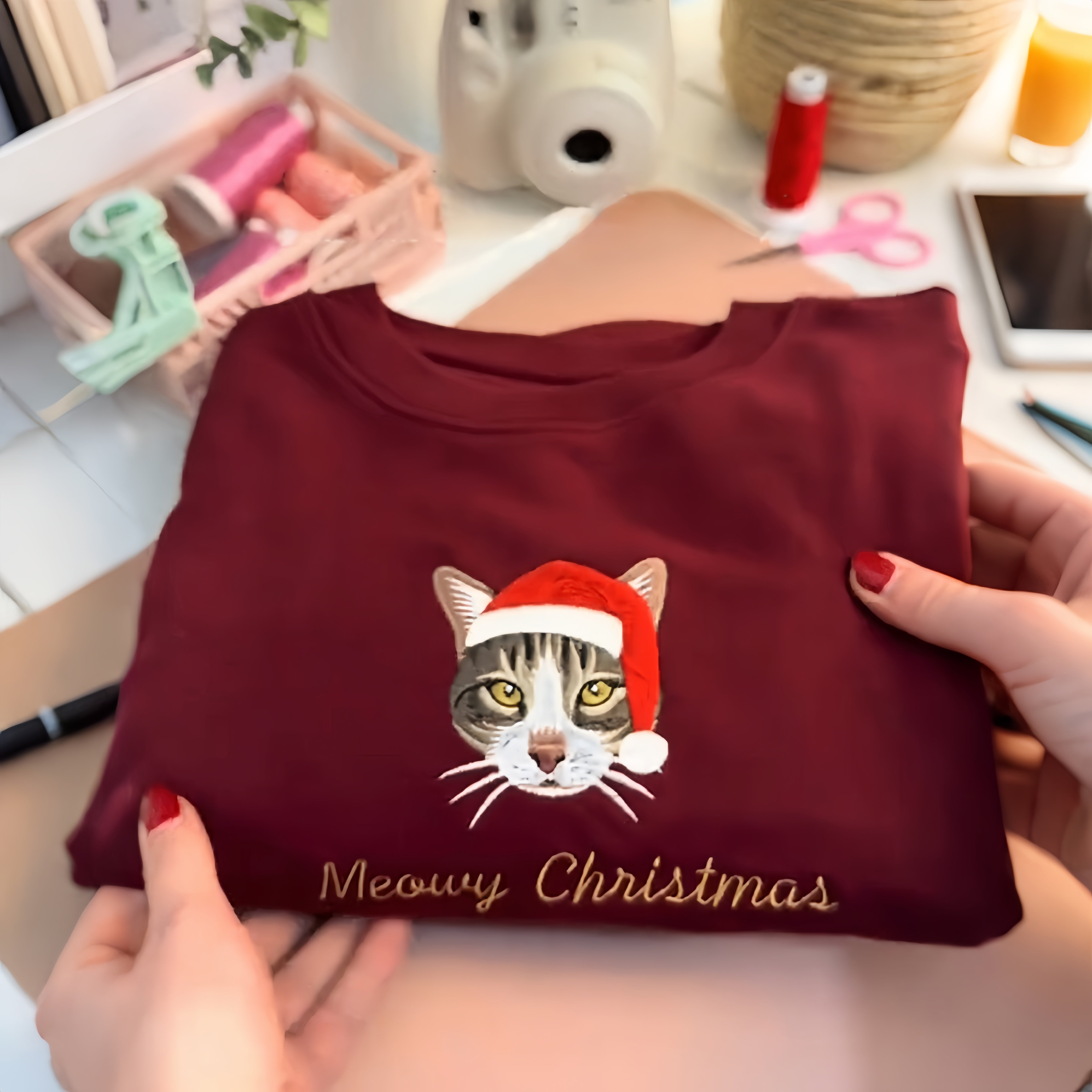 Custom Pet Portrait Sweatshirt -Retro Cat Mom Hoodie -Pet Lovers Gift