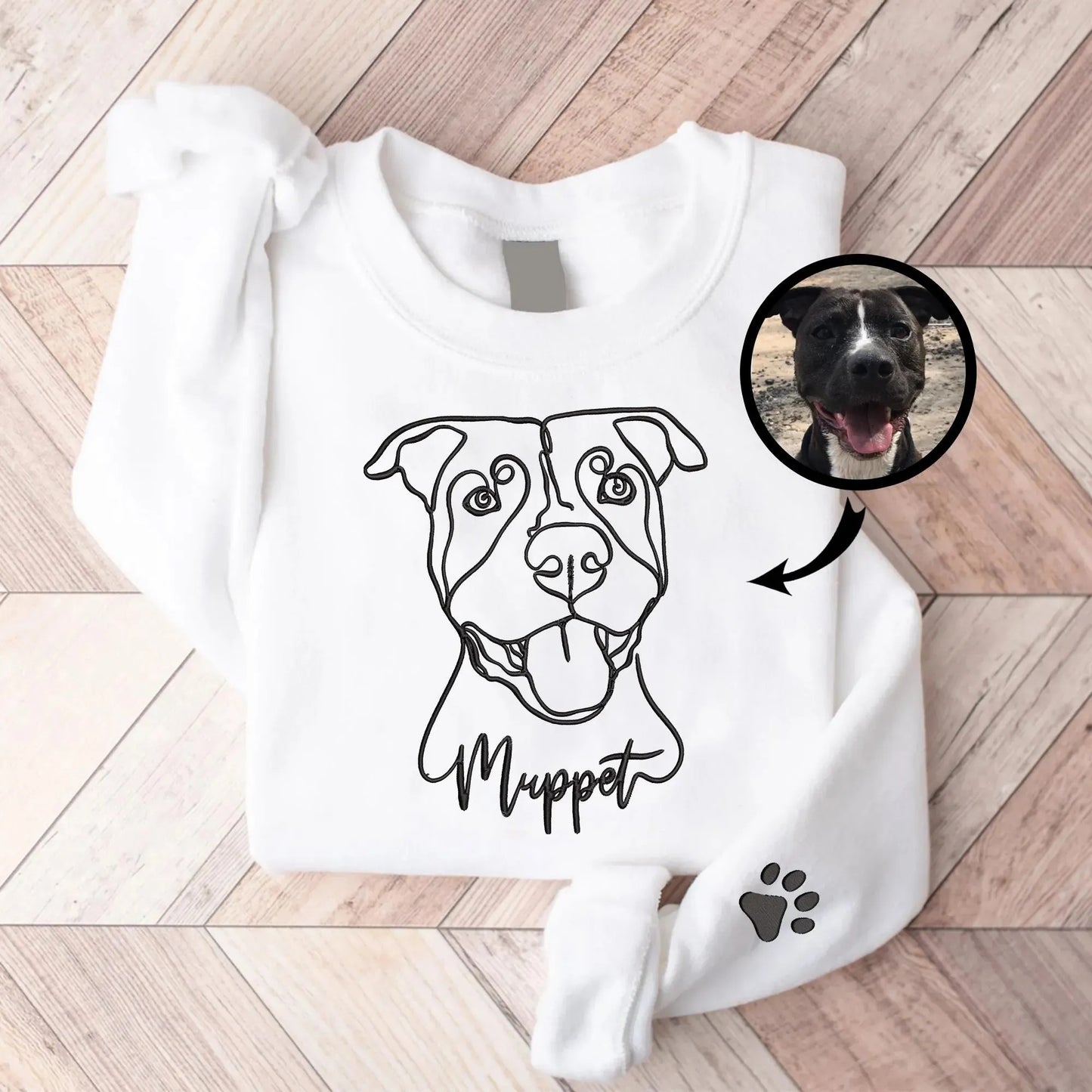 Custom Dog Portrait Outline Embroidered Sweatshirt Personalized Pet Face and Name Sweatshirt Gift for Pet Lovers