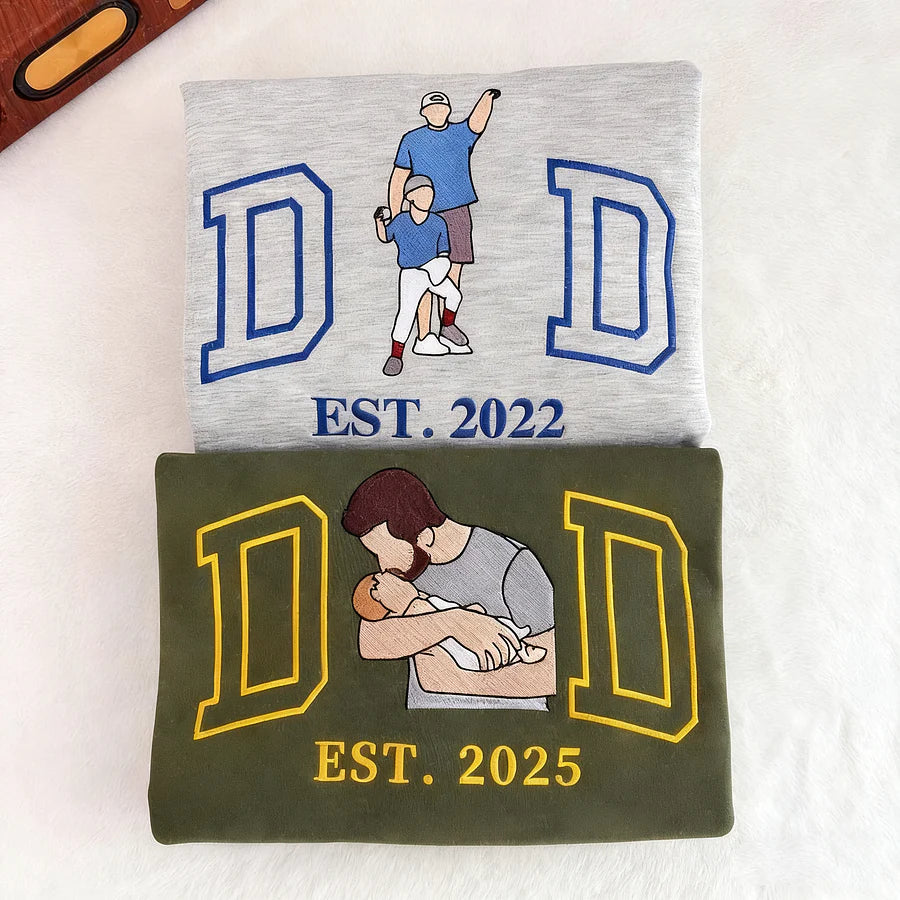 Custom Photo Embroidered Sweatshirt & T-Shirt for DAD, PAPA