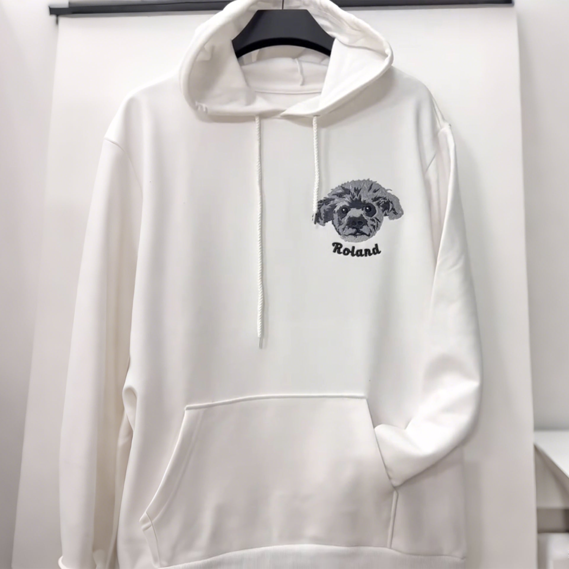 Full Color Pet Portrait Embroidered Sweatshirt, Hoodie – Custom Dog, Cat Face with Name/Date