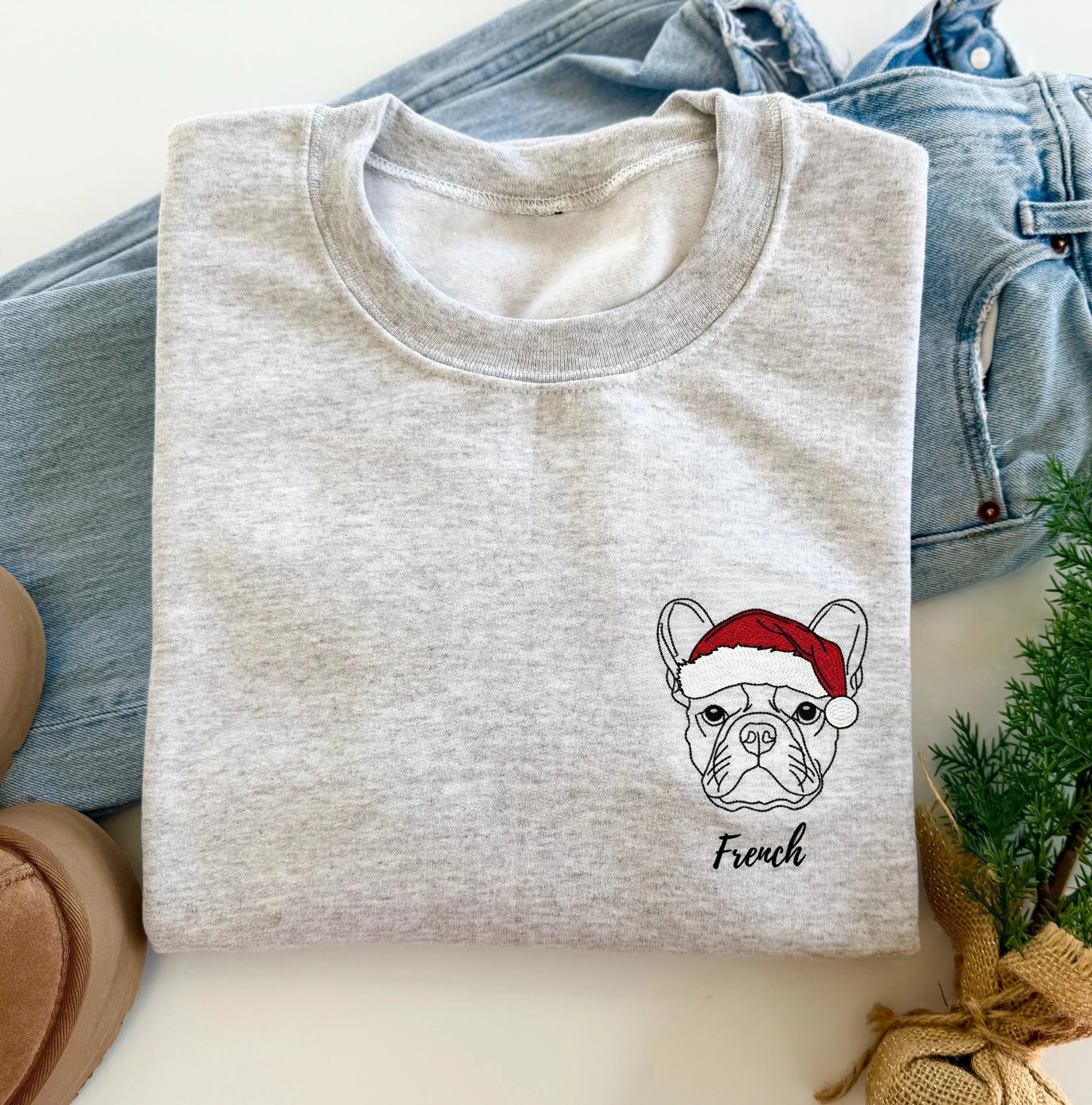 Custom Embroidered Pet Outline Portrait Sweatshirt , Merry Christmas Gifts