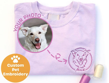 Personalized Dog Mom Shirt with Pet Outline T-shirt, Custom Dog Dad Embroidered Tee Cat Lover Gift for Mom Gift Cat Dad T shirt Pet Memorial