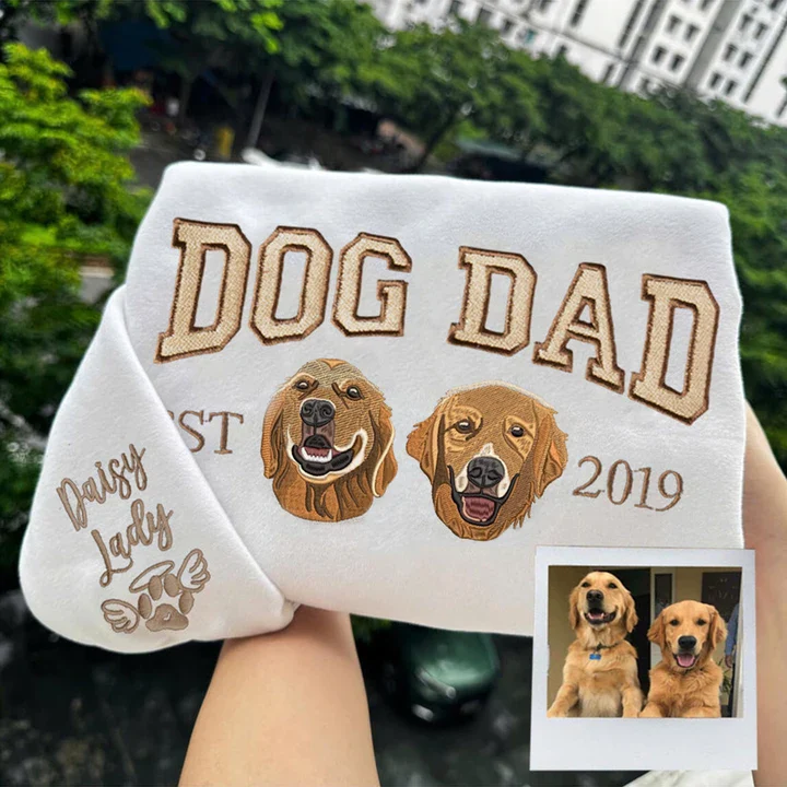 Personalized Embroidered Pet Dog Face and Name Est Sweatshirt Keepsake Gift for Dog Dad Mom