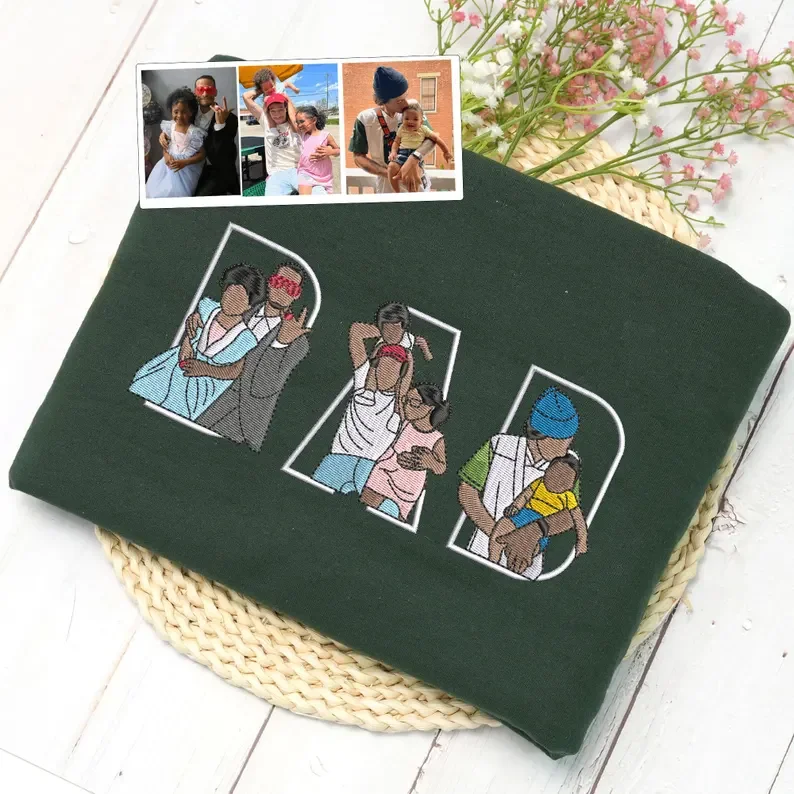 Custom Photo Portrait Embroidery Sweatshirt/Hoodie | Portrait From Photo | Memorial Shirt for Dad