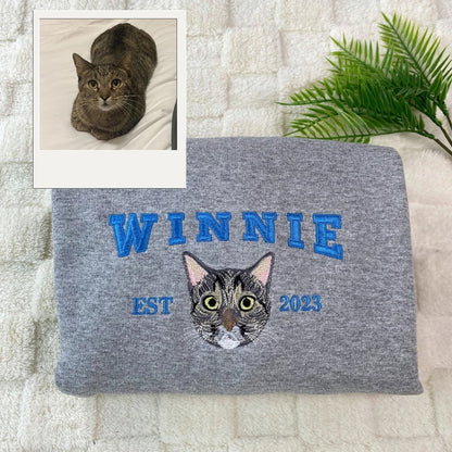 Personalized Pet Varsity Hoodies - Custom Cat Name Embroidery from Photo - Cat Mom Apparel