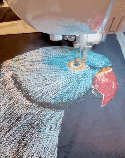 Embroidered Parrot Portrait with Intricate Face Details - Unique Gift for Bird Lovers